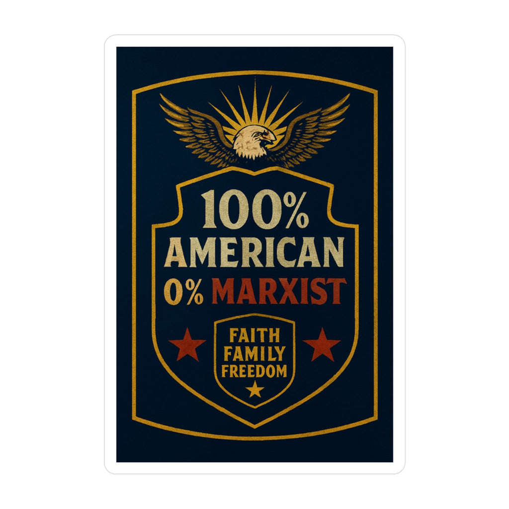 100% American 0% Marxist Shield Sticker - Patriot Decal - Conservative Anti - Marxism Gear - My Maga Swag