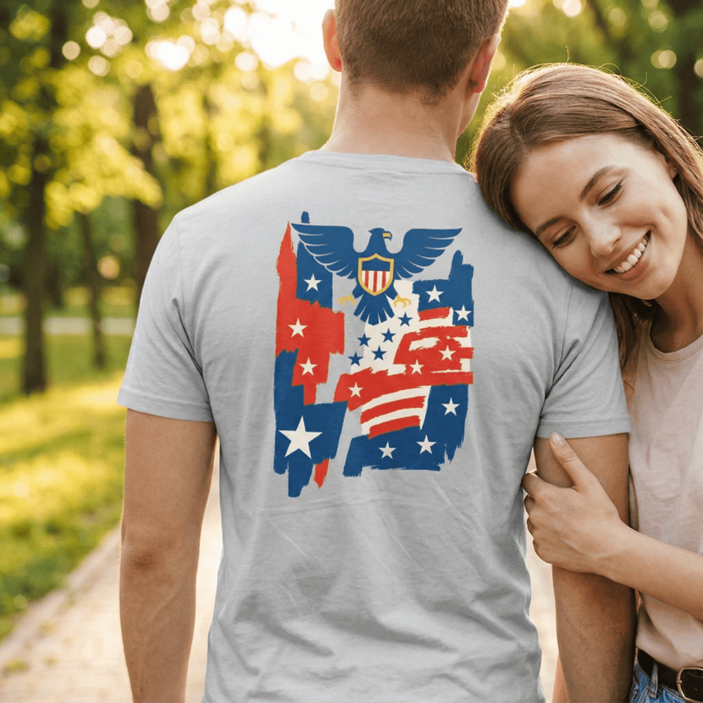 100% American Made Urban Patriot Brushstroke Tee - Union Sewn Eagle Flag Shirt - Unisex - My Maga Swag