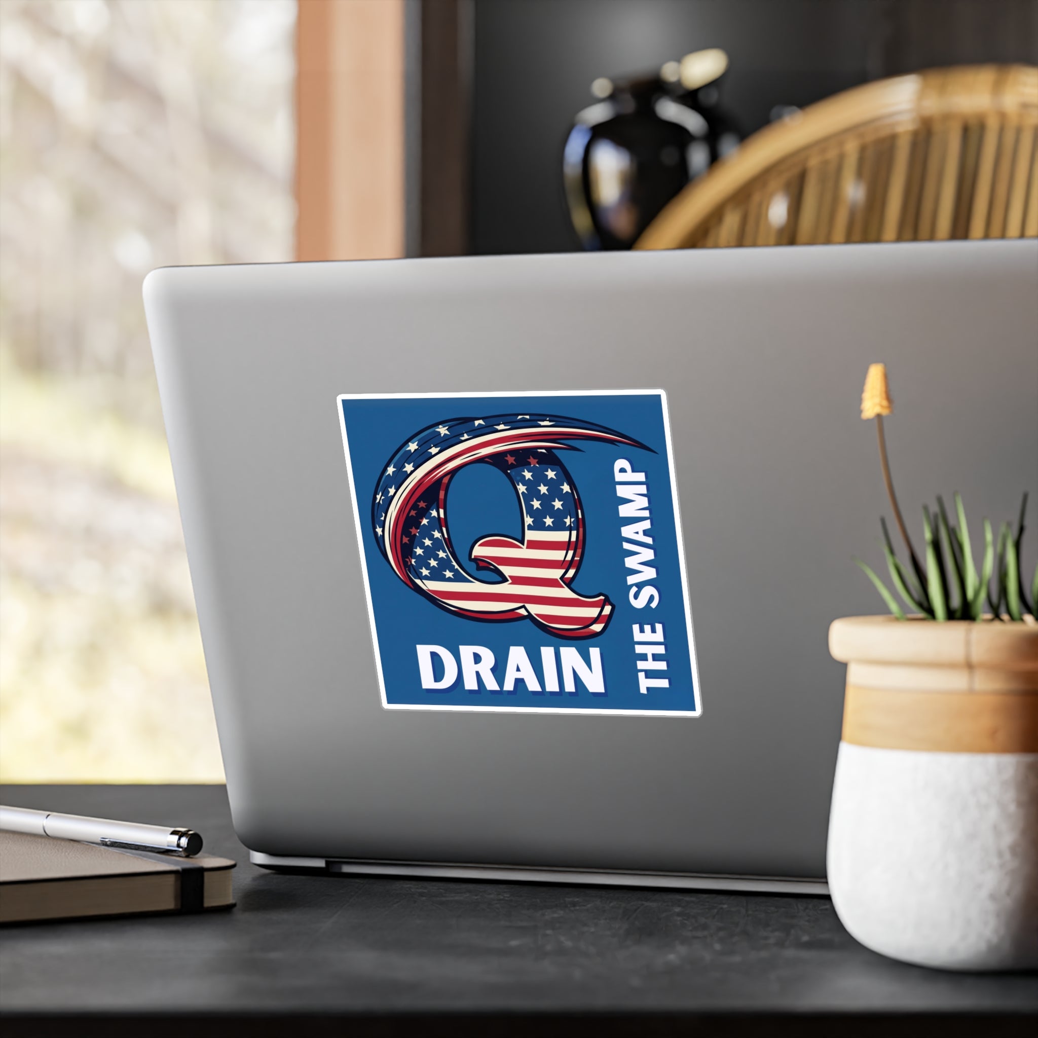 Patriotic "Q Drain The Swamp" Sticker - Premium American Flag Vinyl Sticker