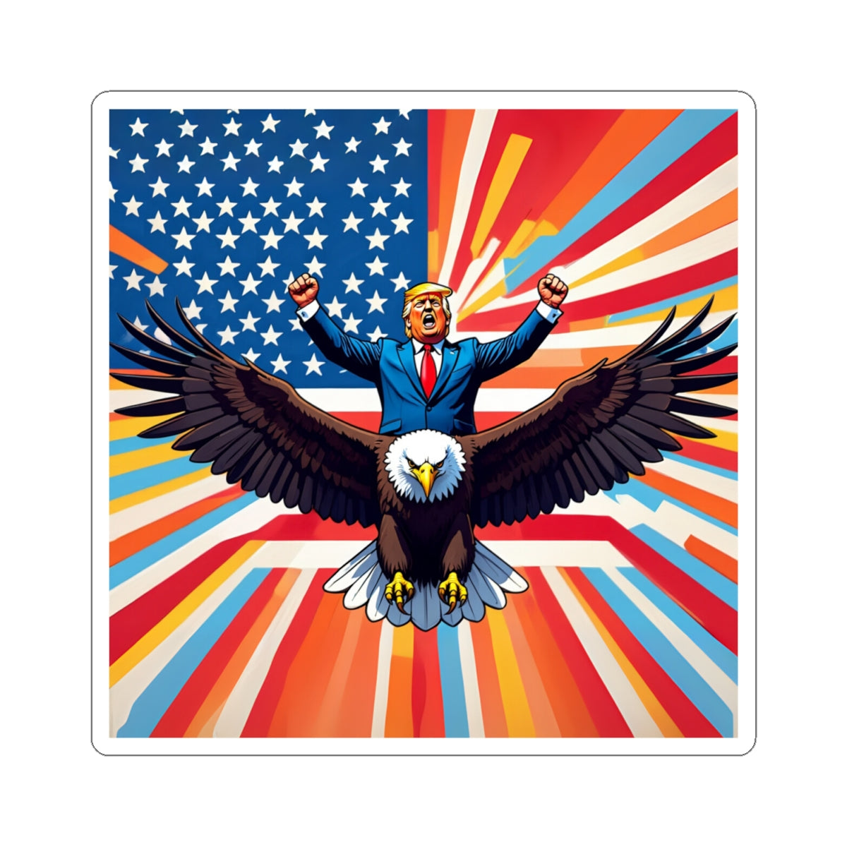 Trump Eagle Rider Sticker - Patriotic MAGA America First Decal - Square Design