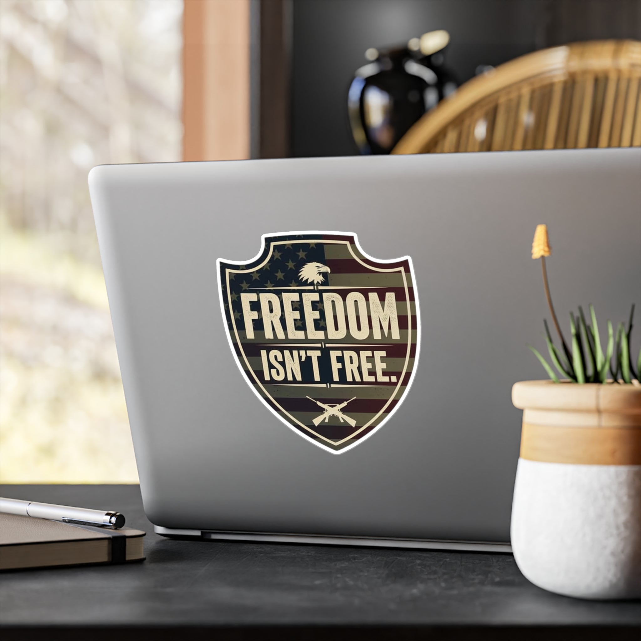 Freedom Isn't Free Shield Sticker | Patriotic American Eagle Flag Decal | Premium Vinyl