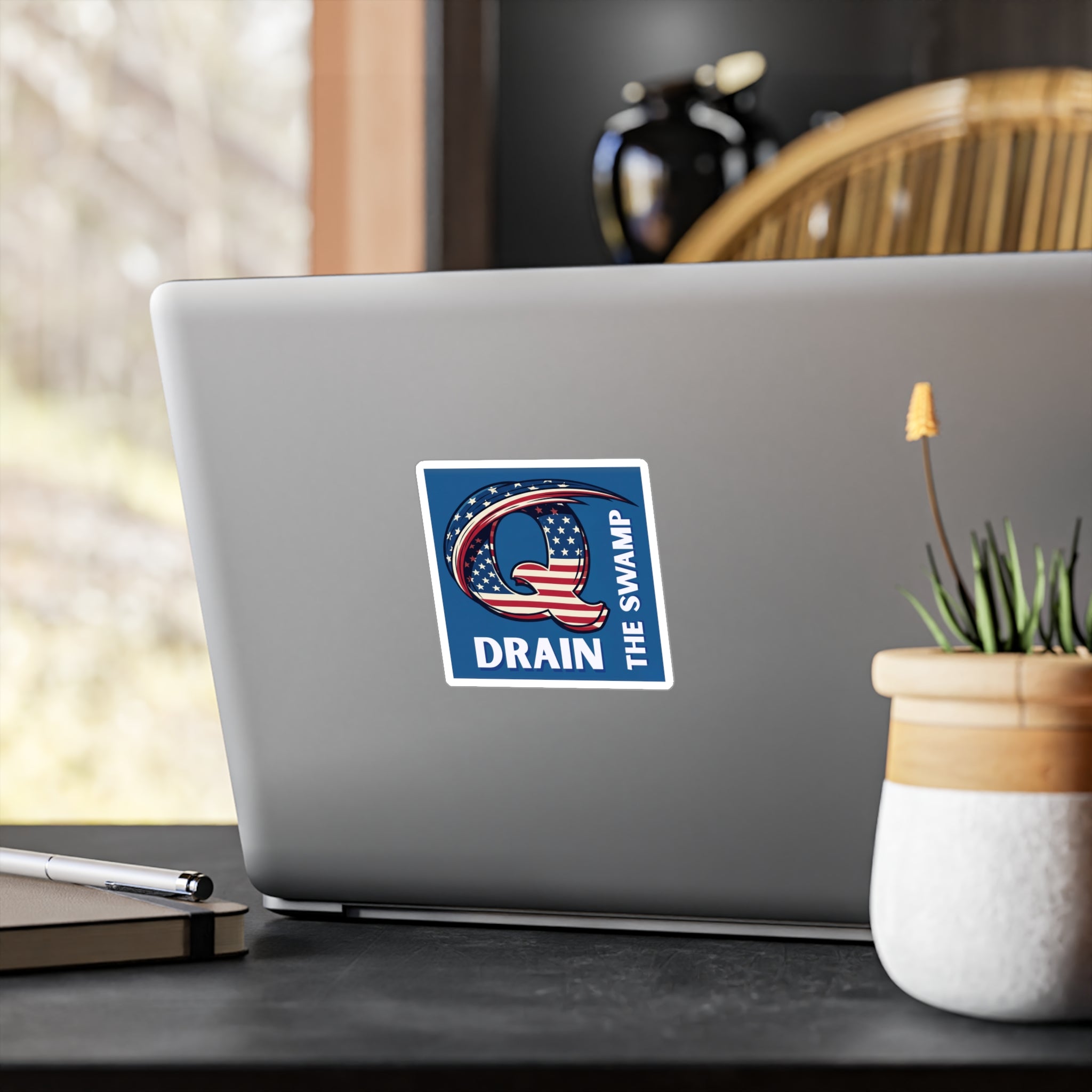 Patriotic "Q Drain The Swamp" Sticker - Premium American Flag Vinyl Sticker