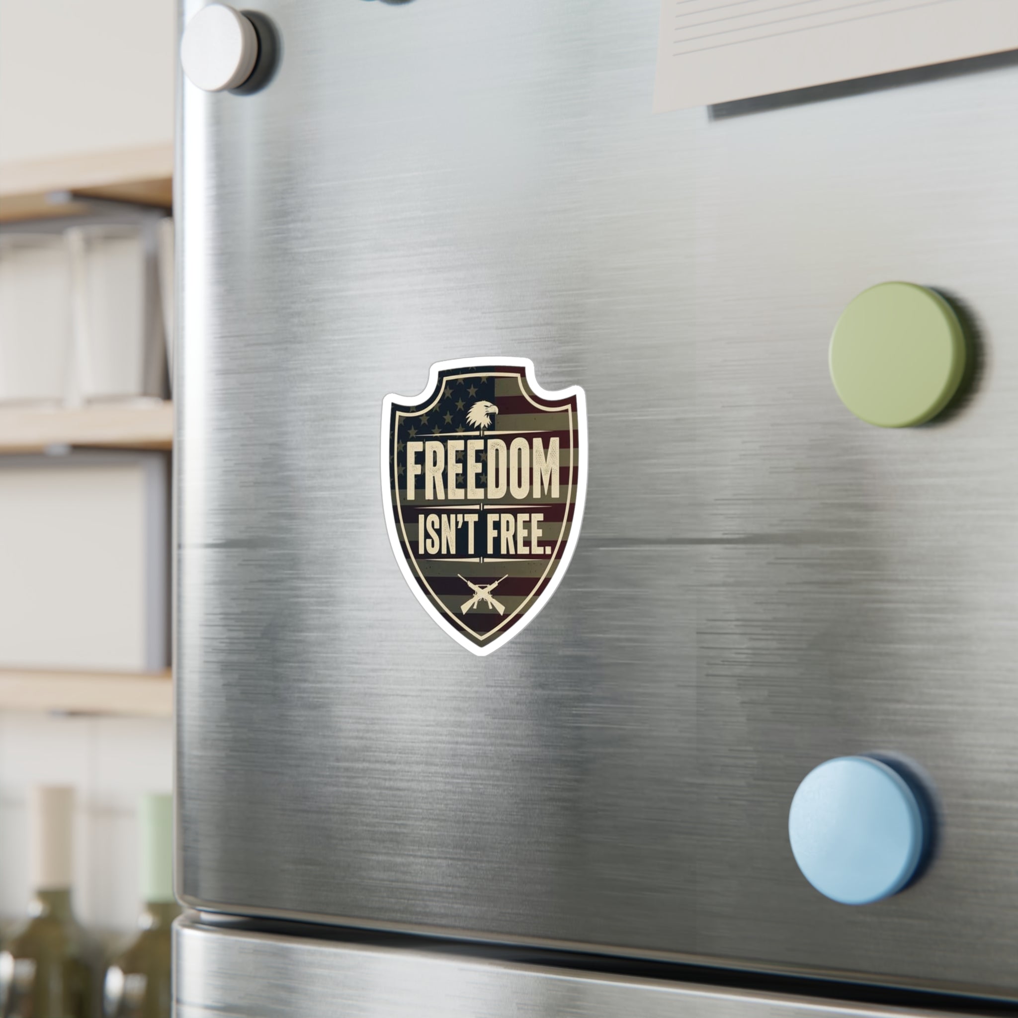 Freedom Isn't Free Shield Sticker | Patriotic American Eagle Flag Decal | Premium Vinyl