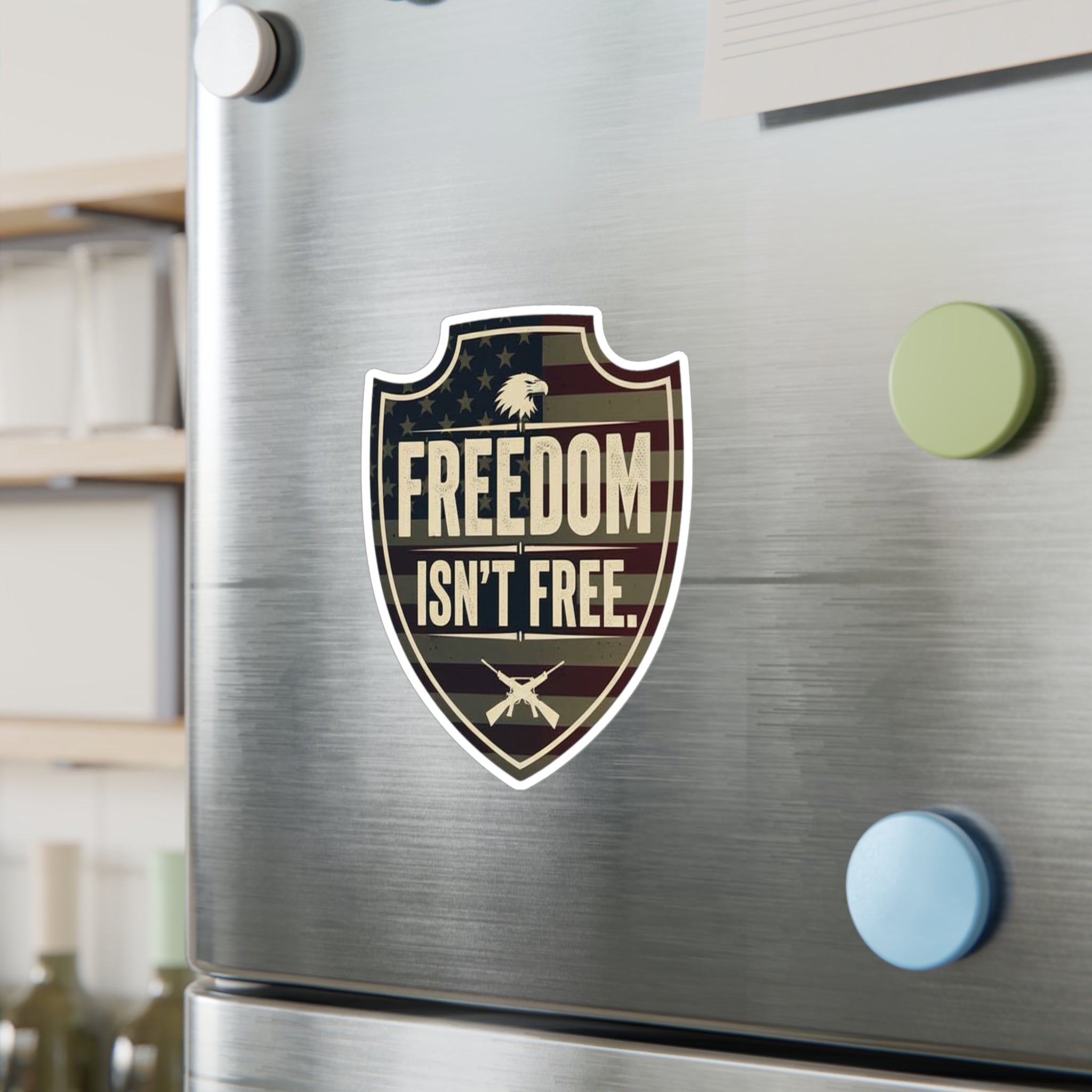 Freedom Isn't Free Shield Sticker | Patriotic American Eagle Flag Decal | Premium Vinyl