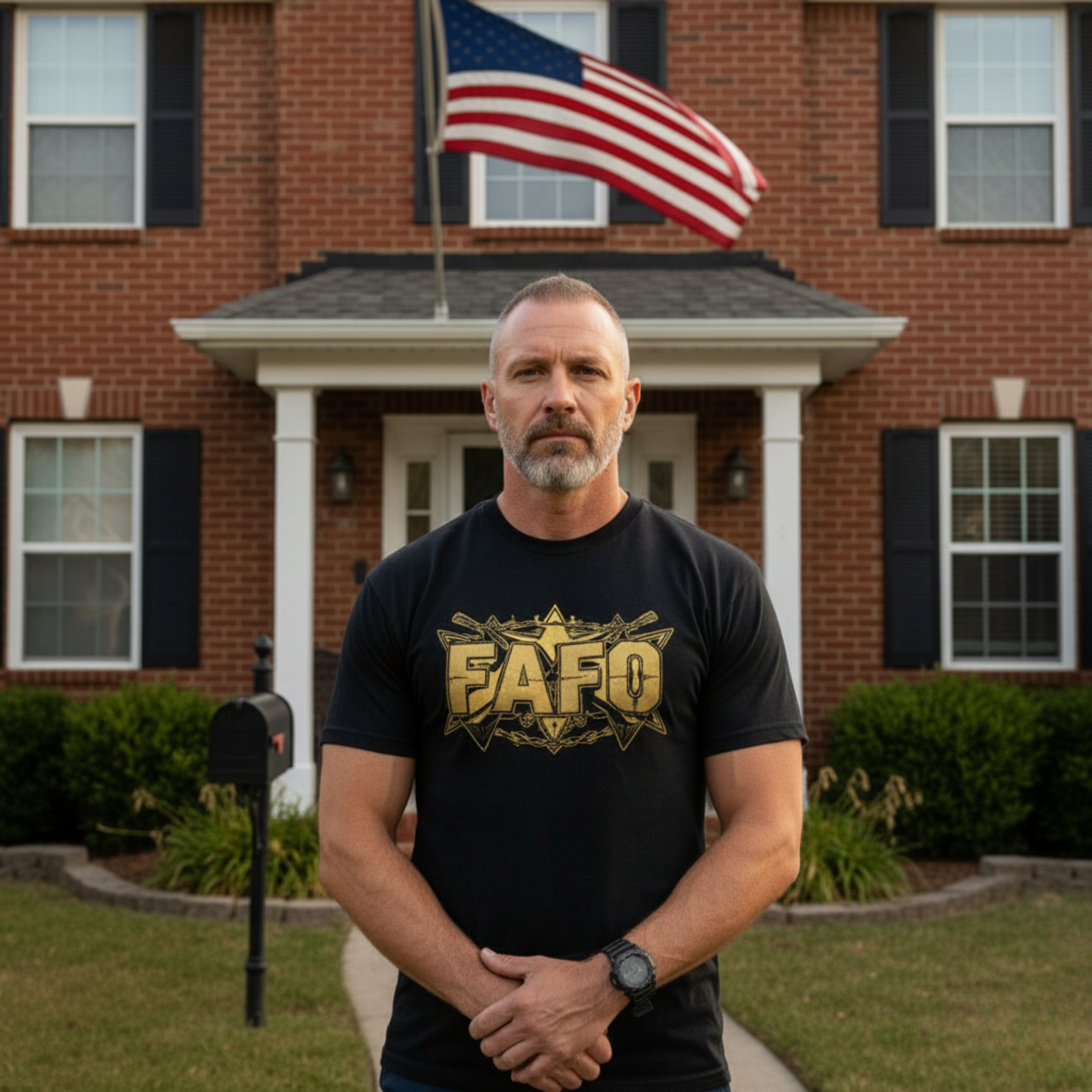 FAFO Tactical Gold Tee – Patriotic Crosshair & Rifle Graphic Shirt - Made in USA