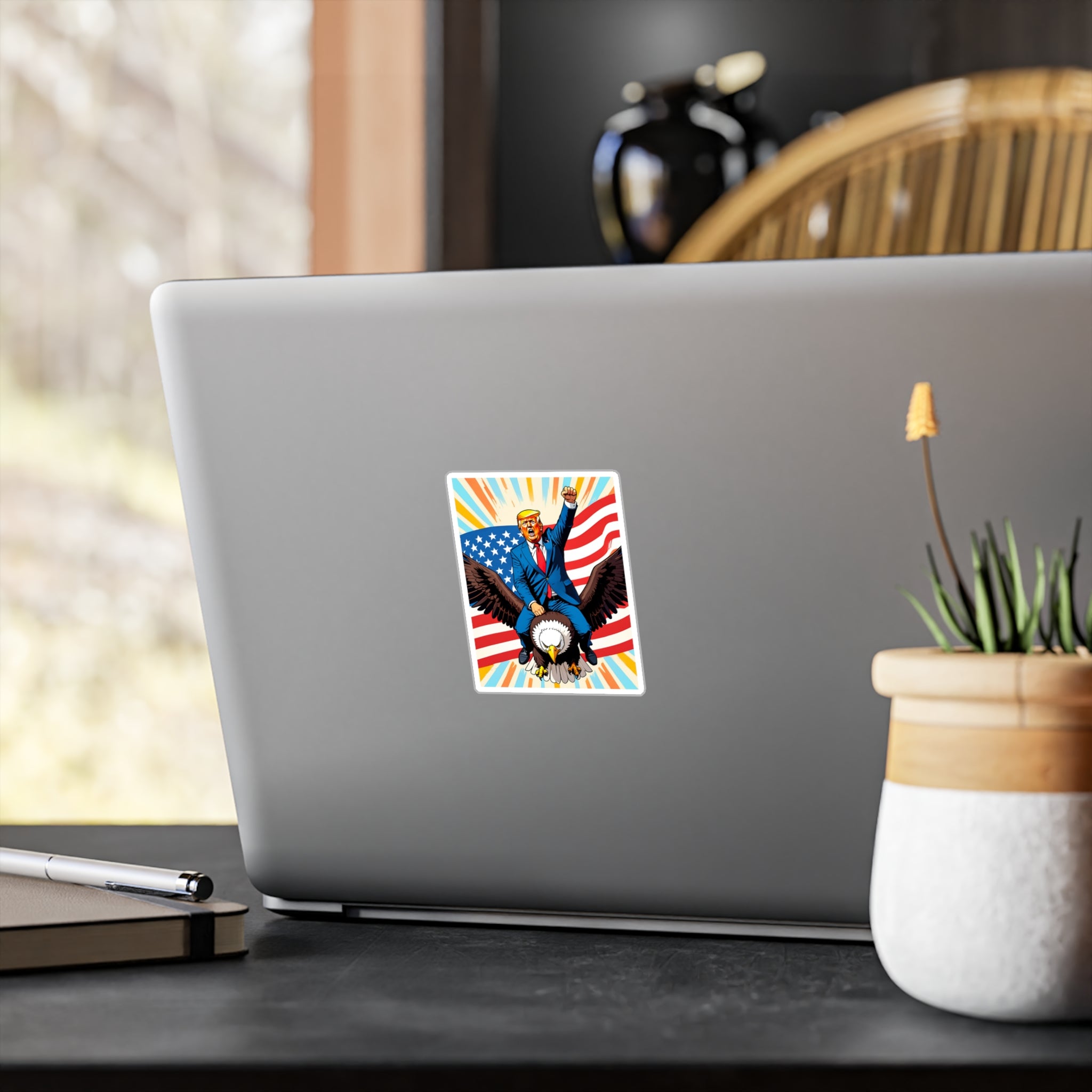 Trump Eagle Rider Sticker - Patriotic MAGA America First Decal - American Flag Design