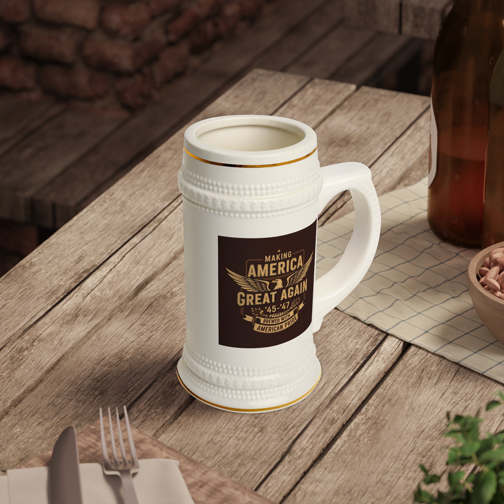 Patriotic MAGA Beer Stein | Trump America First Drinkware
