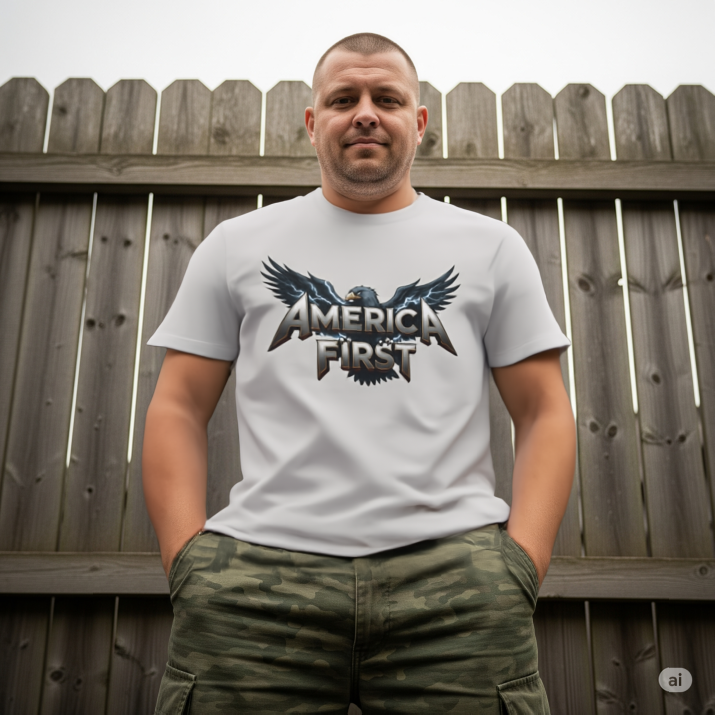 America First Patriotic Eagle T-Shirt | American Flag Apparel - Unisex Cotton T-Shirt