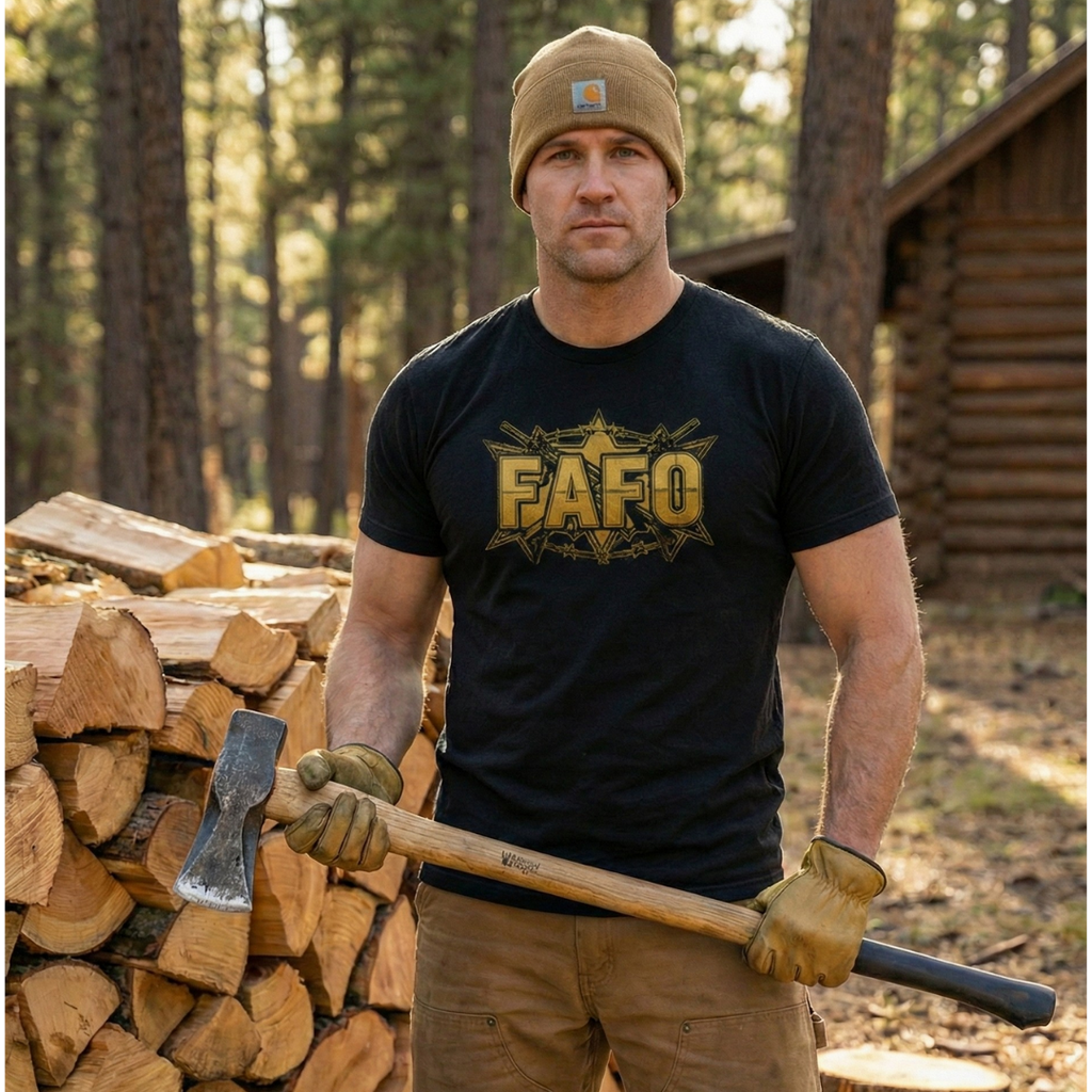 FAFO Tactical Gold Tee – Patriotic Crosshair & Rifle Graphic Shirt - Made in USA