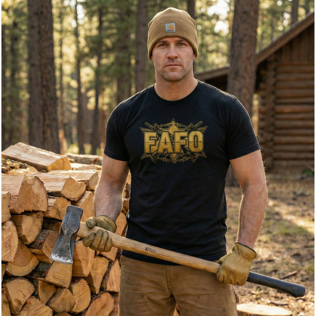 FAFO Tactical Gold Tee – Patriotic Crosshair & Rifle Graphic Shirt - Made in USA