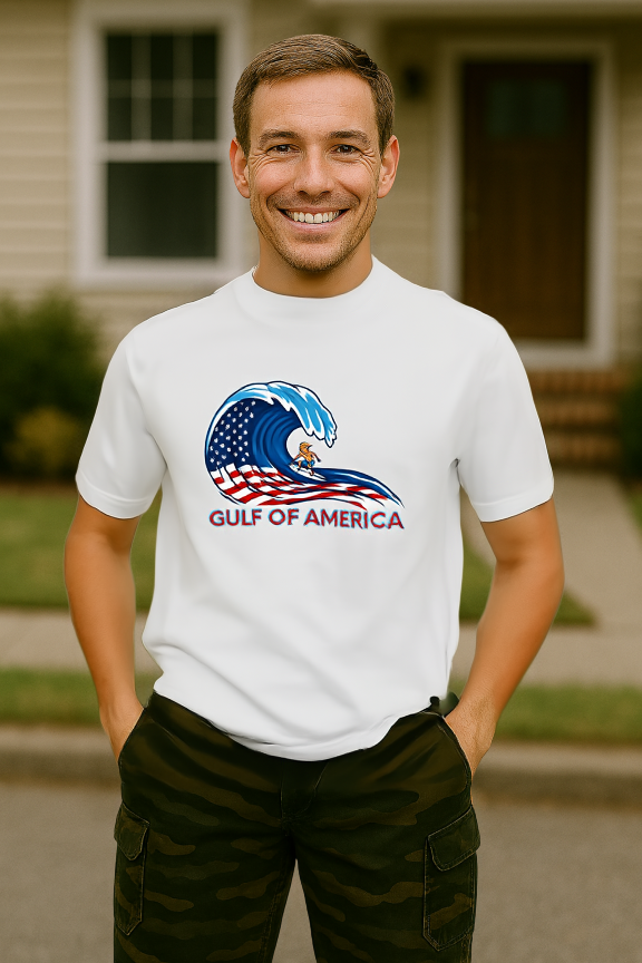 Gulf of America Surf T-Shirt, Cool Beach Tee for Summer, Unisex Graphic Shirt, American Wave Design, Patriotic Gift for Surfers