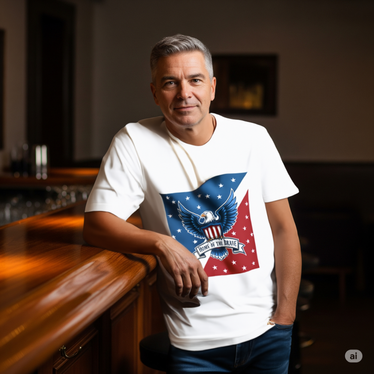 Home of the Brave Patriotic Eagle T-Shirt - American Pride Shirt for Patriots - Red White Blue USA Design