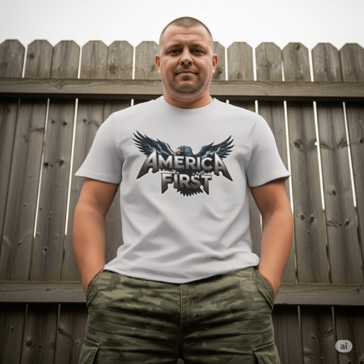 America First Patriotic Eagle T-Shirt | American Flag Apparel - Unisex Cotton T-Shirt - My Maga Swag