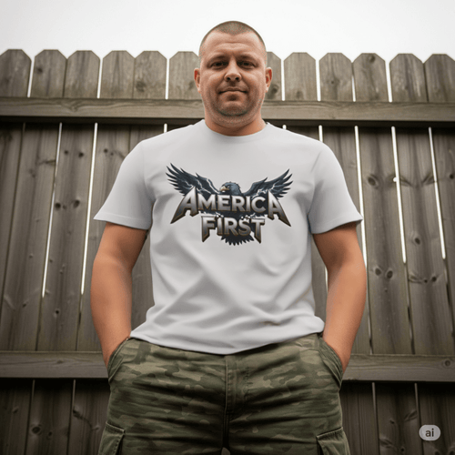 America First Patriotic Eagle T-Shirt | American Flag Apparel - Unisex Cotton T-Shirt - My Maga Swag