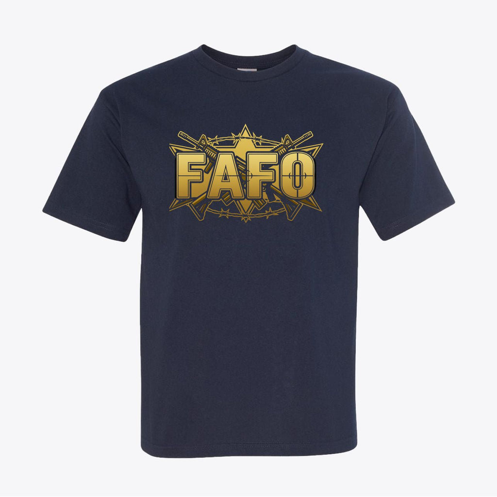 FAFO Tactical Gold Tee – Patriotic Crosshair & Rifle Graphic Shirt - Made in USA - My Maga Swag