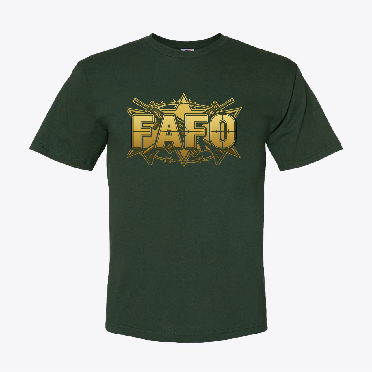 FAFO Tactical Gold Tee – Patriotic Crosshair & Rifle Graphic Shirt - Made in USA - My Maga Swag