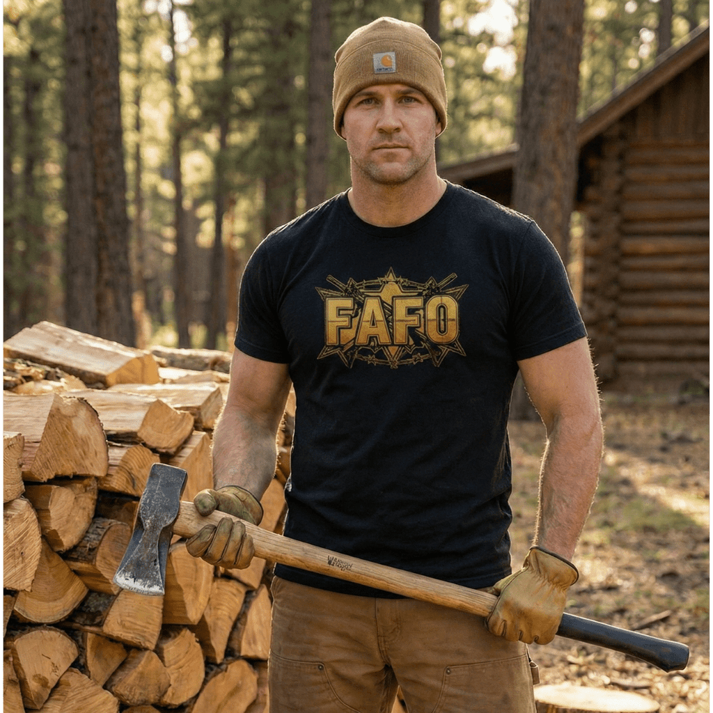 FAFO Tactical Gold Tee – Patriotic Crosshair & Rifle Graphic Shirt - Made in USA - My Maga Swag