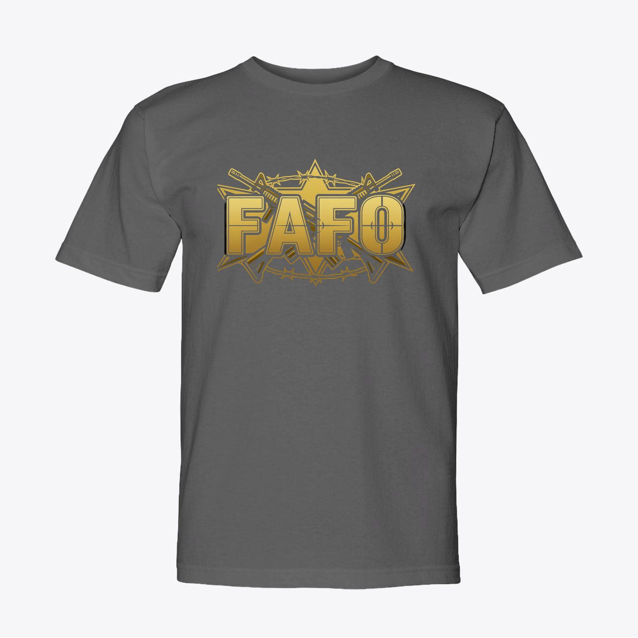 FAFO Tactical Gold Tee – Patriotic Crosshair & Rifle Graphic Shirt - Made in USA - My Maga Swag