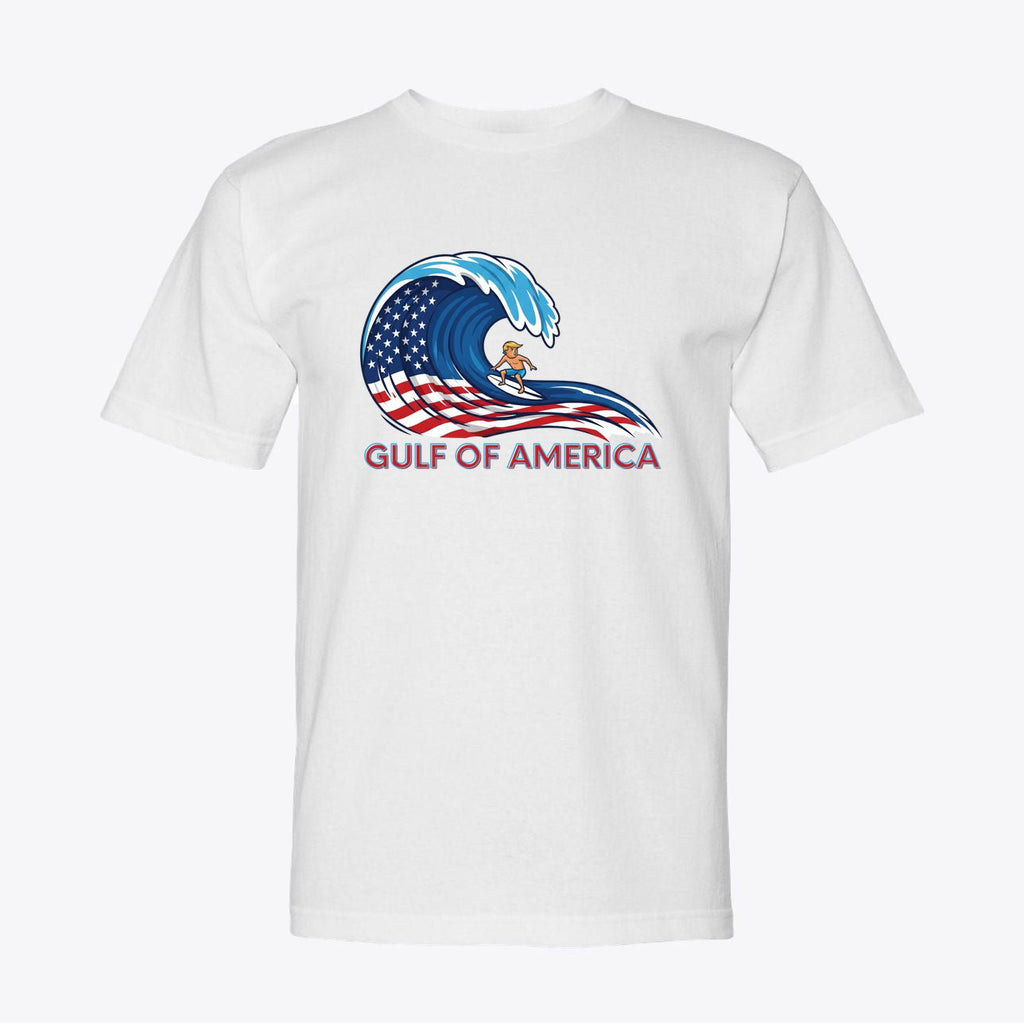 Gulf of America Surf T-Shirt, Cool Beach Tee for Summer, Unisex Graphic Shirt, American Wave Design, Patriotic Gift for Surfers - My Maga Swag
