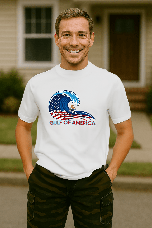 Gulf of America Surf T-Shirt, Cool Beach Tee for Summer, Unisex Graphic Shirt, American Wave Design, Patriotic Gift for Surfers - My Maga Swag