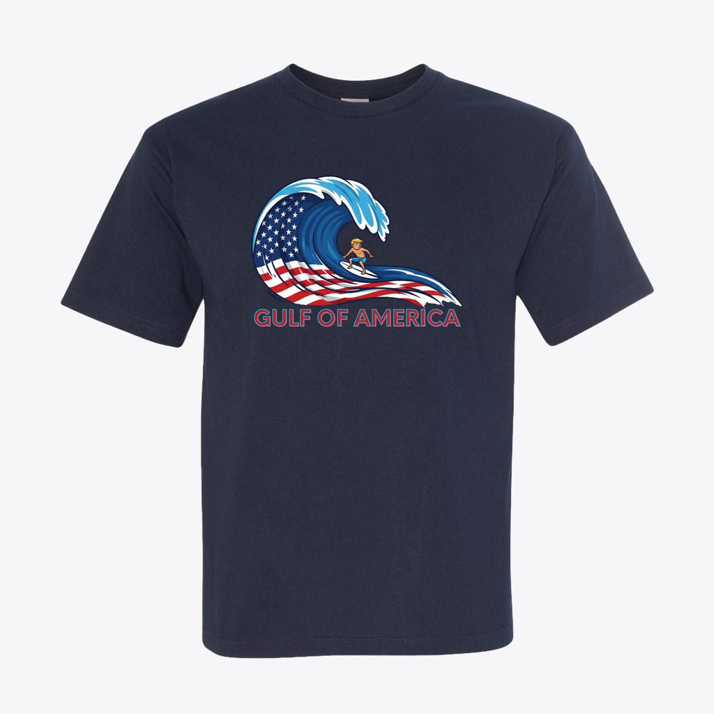 Gulf of America Surf T-Shirt, Cool Beach Tee for Summer, Unisex Graphic Shirt, American Wave Design, Patriotic Gift for Surfers - My Maga Swag