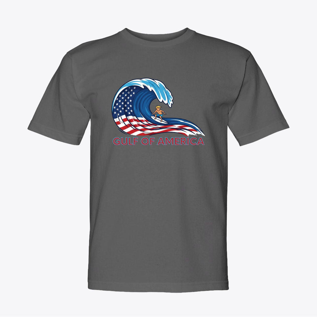 Gulf of America Surf T-Shirt, Cool Beach Tee for Summer, Unisex Graphic Shirt, American Wave Design, Patriotic Gift for Surfers - My Maga Swag