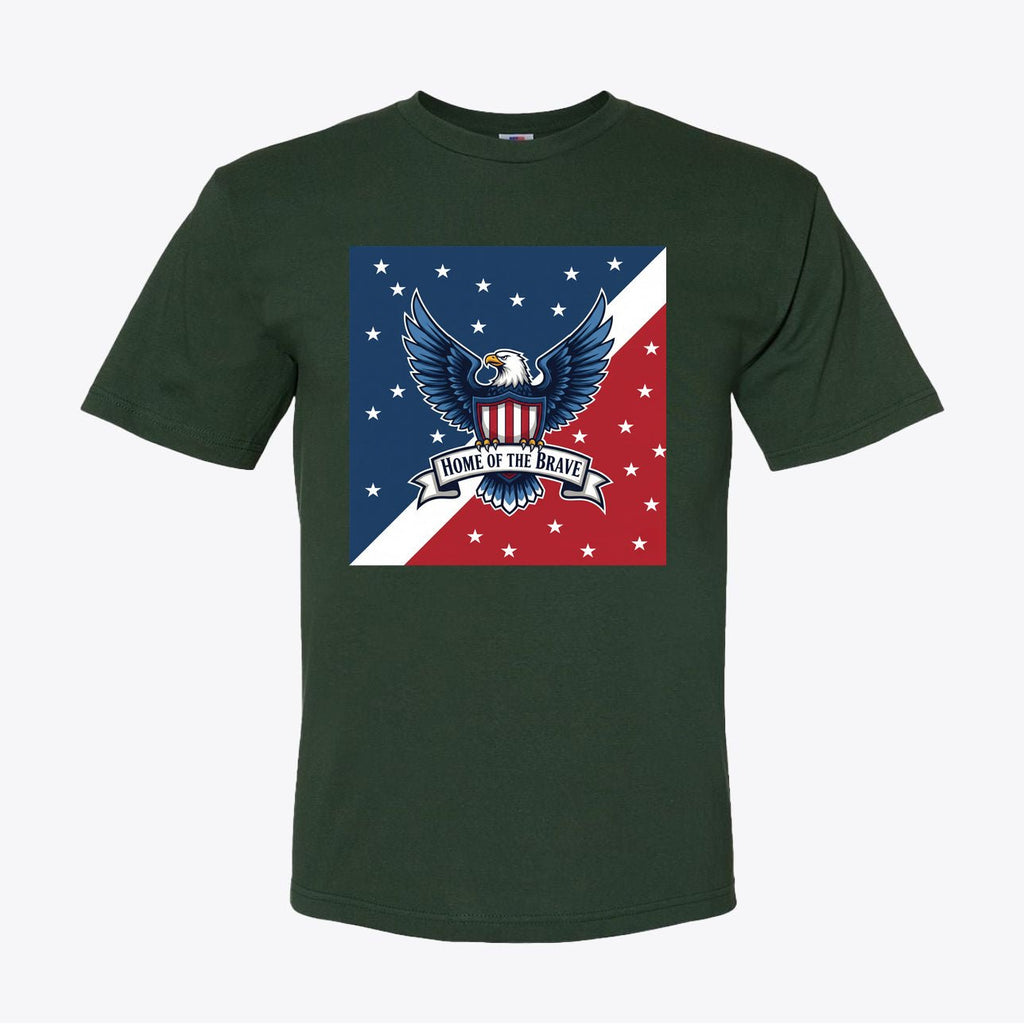 Home of the Brave Patriotic Eagle T-Shirt - American Pride Shirt for Patriots - Red White Blue USA Design - My Maga Swag