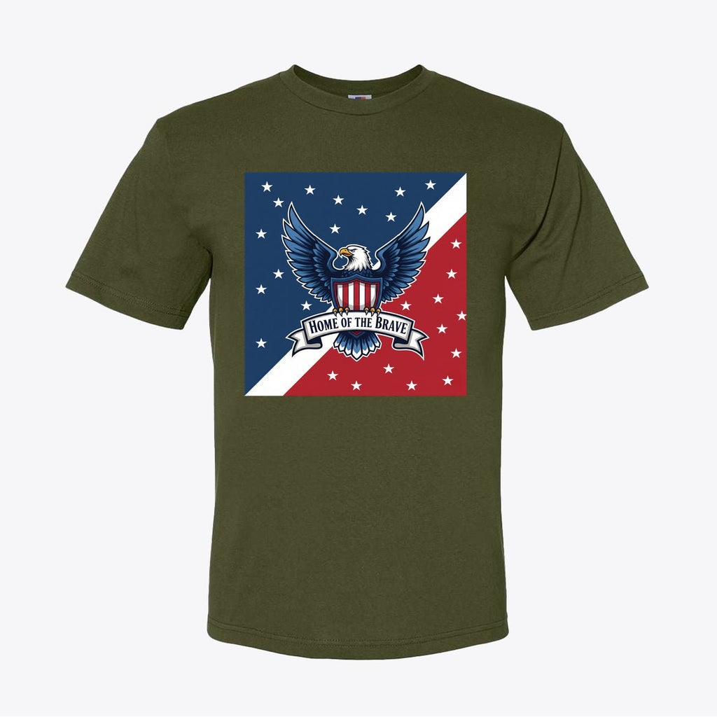 Home of the Brave Patriotic Eagle T-Shirt - American Pride Shirt for Patriots - Red White Blue USA Design - My Maga Swag