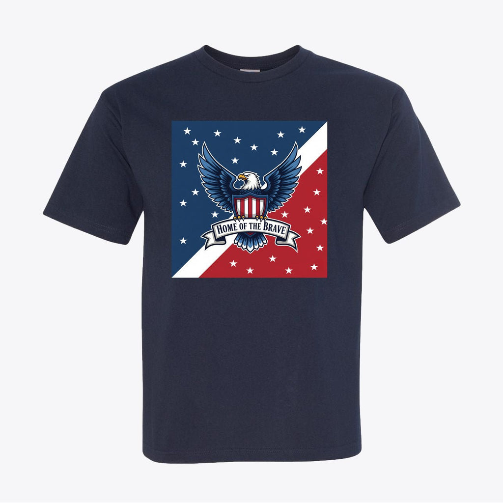Home of the Brave Patriotic Eagle T-Shirt - American Pride Shirt for Patriots - Red White Blue USA Design - My Maga Swag
