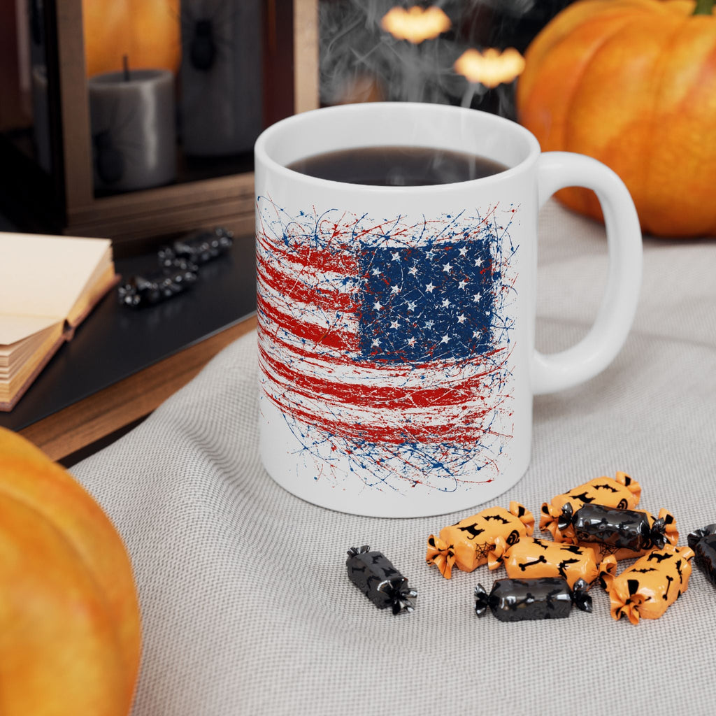 Patriotic Ceramic Mug, Coffee Cup, American Flag Red, White & Blue - My Maga Swag