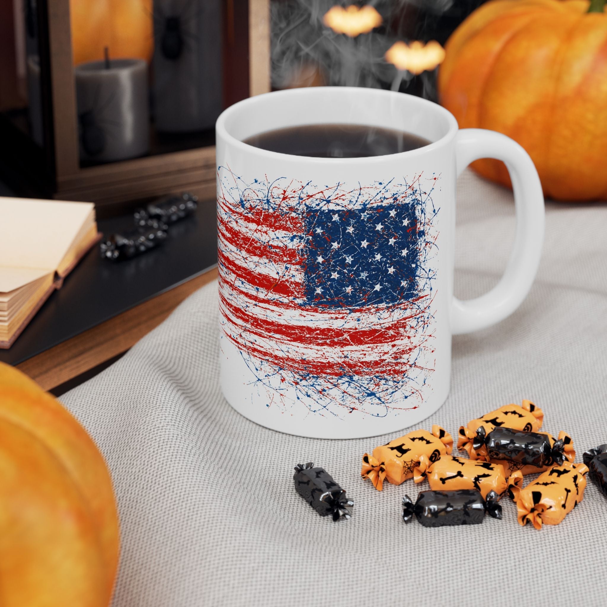 Patriotic Ceramic Mug, Coffee Cup, American Flag Red, White & Blue - My Maga Swag