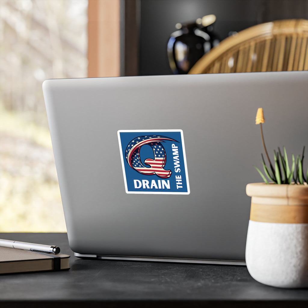 Patriotic "Q Drain The Swamp" Sticker - Premium American Flag Vinyl Sticker - My Maga Swag
