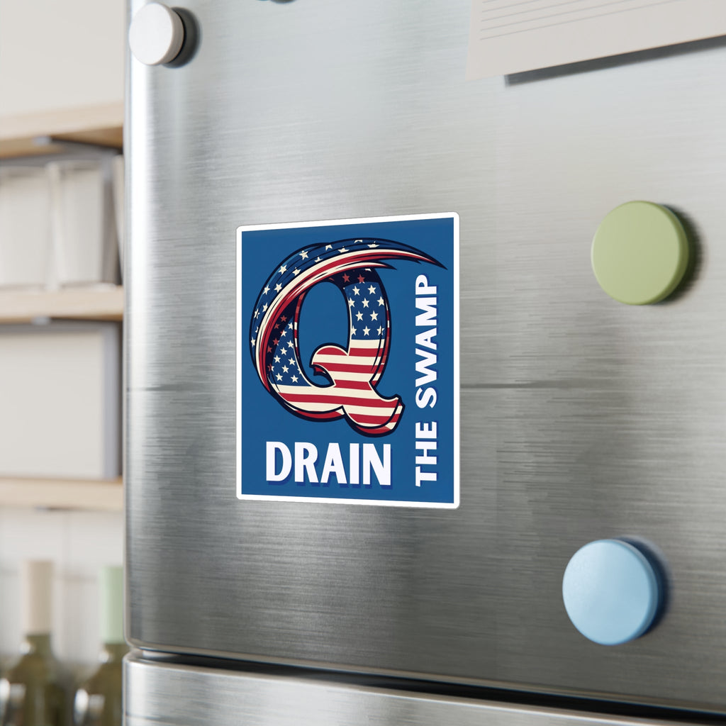 Patriotic "Q Drain The Swamp" Sticker - Premium American Flag Vinyl Sticker - My Maga Swag