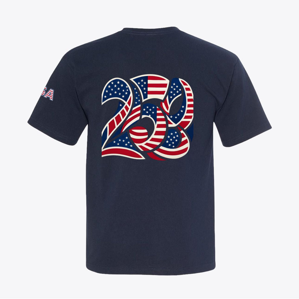 USA 250 Semiquincentennial Patriotic Tee – 100% Made in USA – Back Print Graphic - Unisex - My Maga Swag