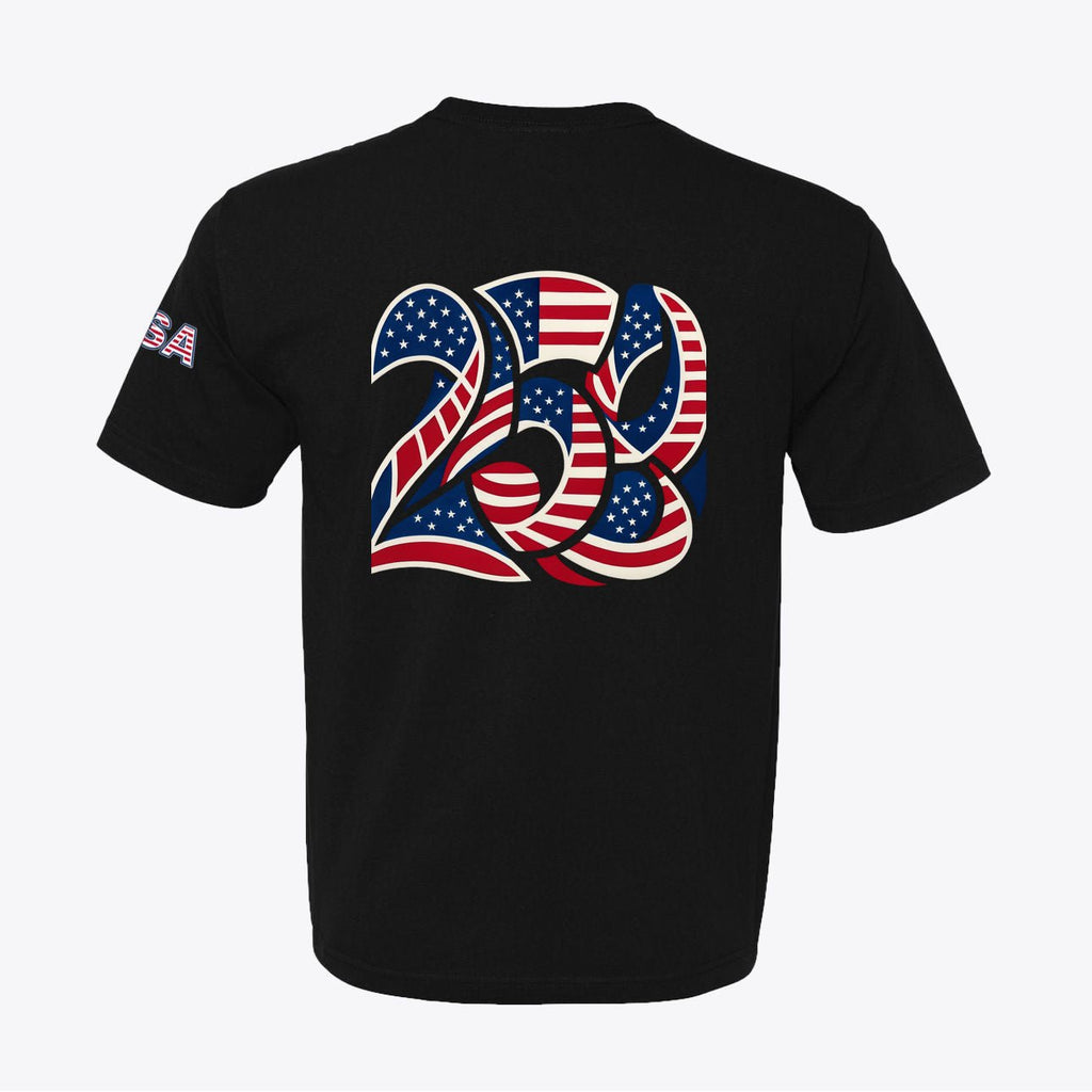 USA 250 Semiquincentennial Patriotic Tee – 100% Made in USA – Back Print Graphic - Unisex - My Maga Swag