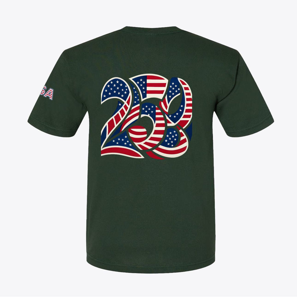 USA 250 Semiquincentennial Patriotic Tee – 100% Made in USA – Back Print Graphic - Unisex - My Maga Swag