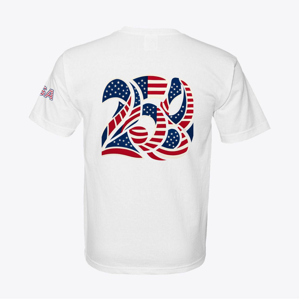 USA 250 Semiquincentennial Patriotic Tee – 100% Made in USA – Back Print Graphic - Unisex - My Maga Swag