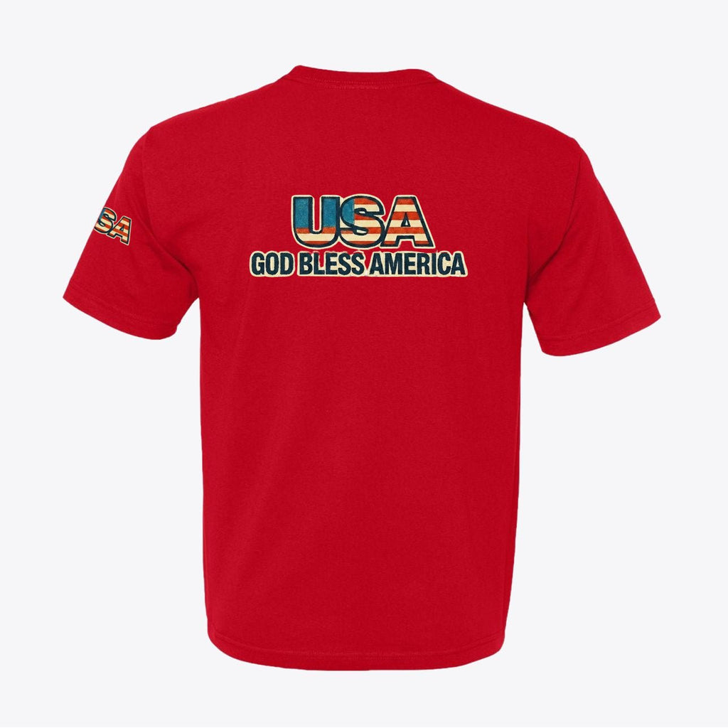 USA God Bless America Tee 100% American Made God Bless America Tee – Graphic Sleeve & Back – Union Sewn Unisex - My Maga Swag