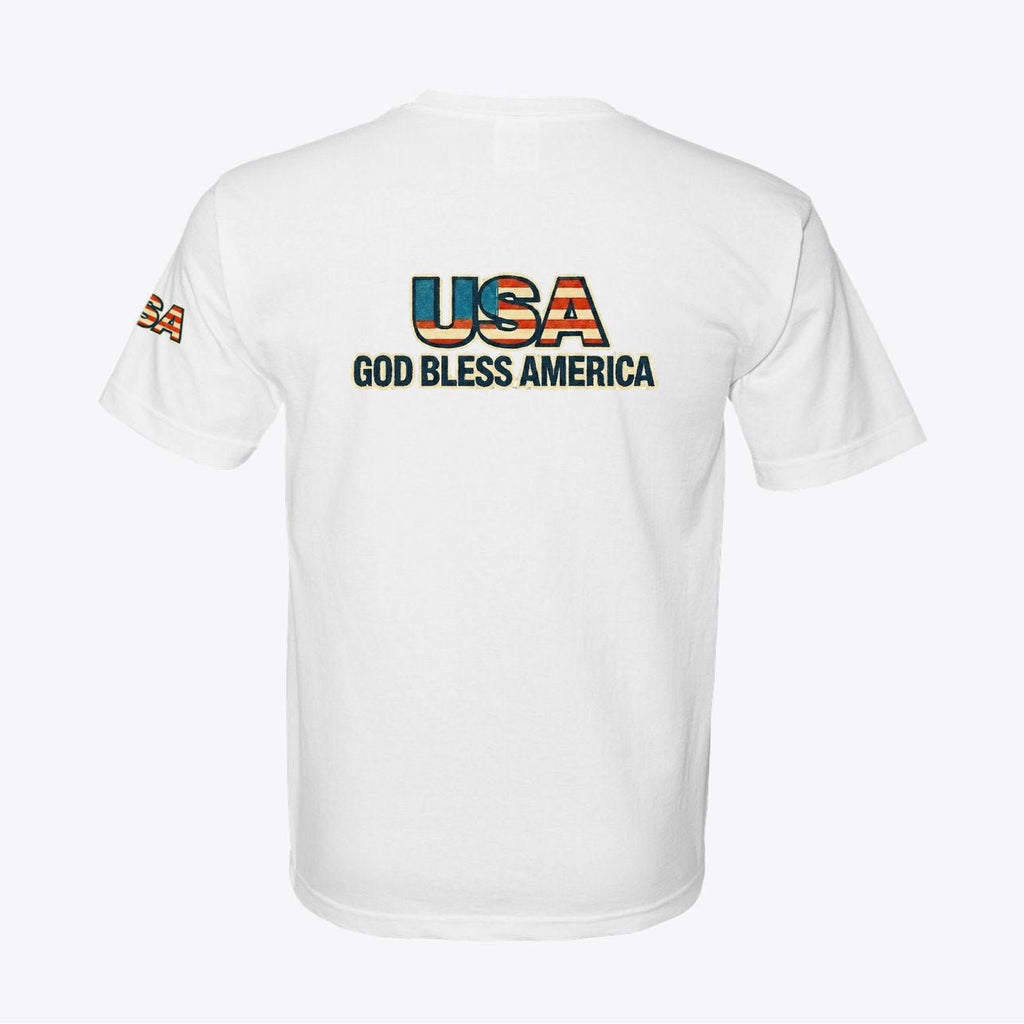 USA God Bless America Tee 100% American Made God Bless America Tee – Graphic Sleeve & Back – Union Sewn Unisex - My Maga Swag