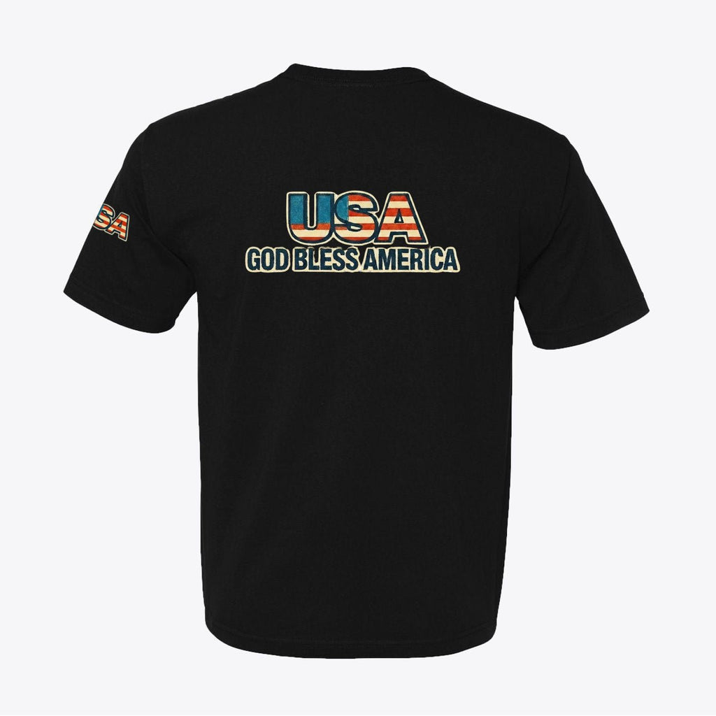 USA God Bless America Tee 100% American Made God Bless America Tee – Graphic Sleeve & Back – Union Sewn Unisex - My Maga Swag