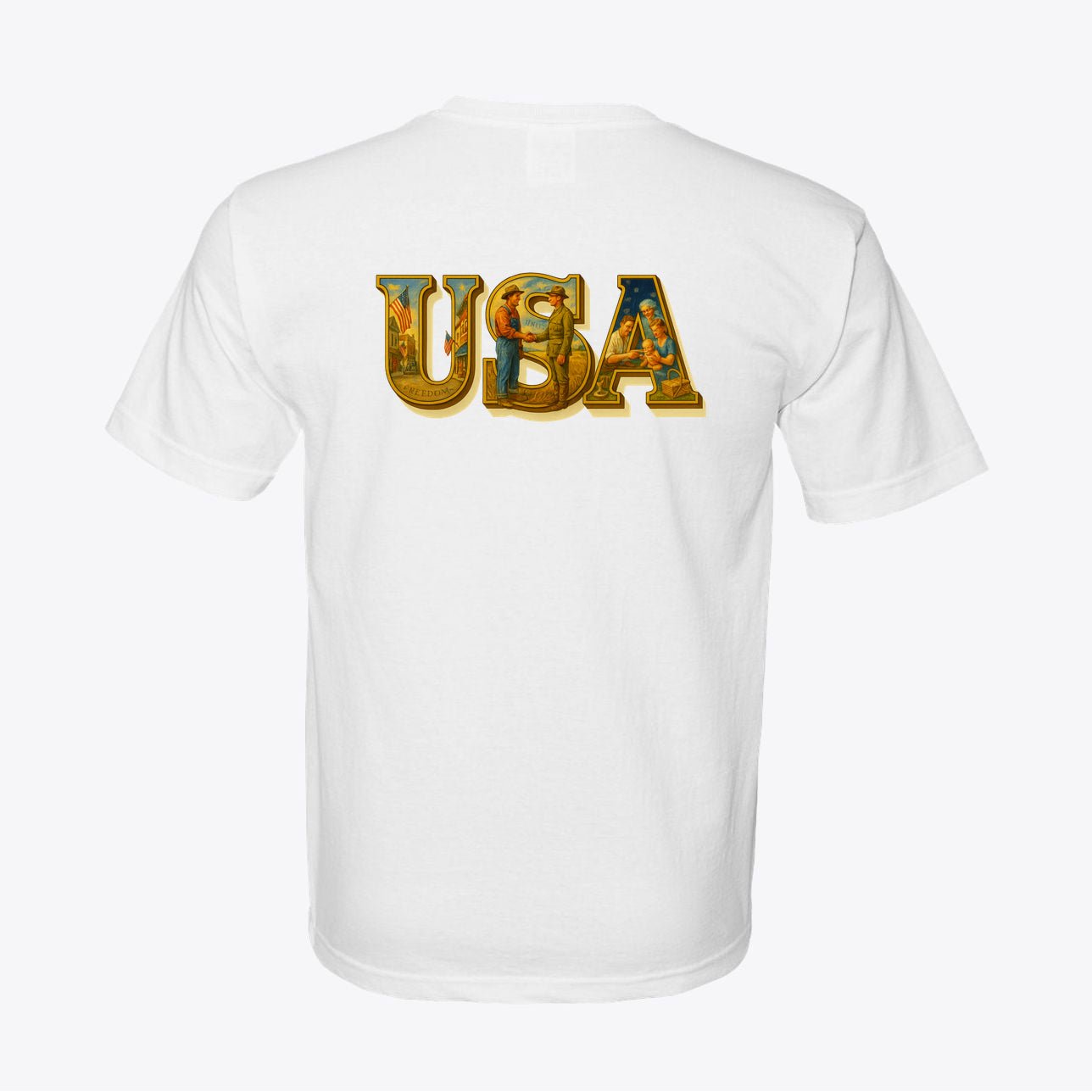 USA Vintage Illustrated Back Print T-Shirt – 100% Made in USA – Unisex - My Maga Swag
