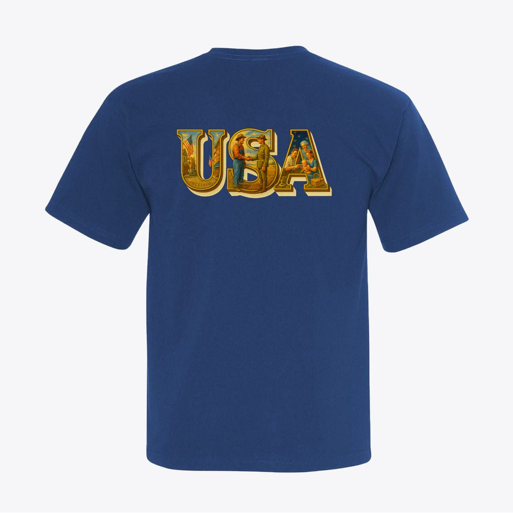 USA Vintage Illustrated Back Print T-Shirt – 100% Made in USA – Unisex - My Maga Swag
