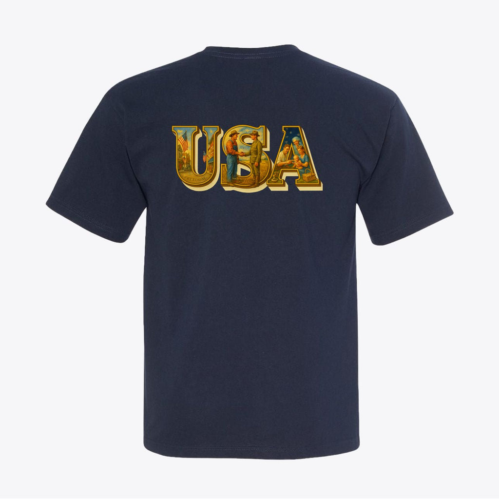 USA Vintage Illustrated Back Print T-Shirt – 100% Made in USA – Unisex - My Maga Swag