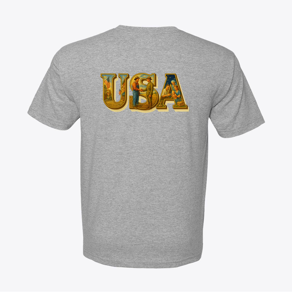 USA Vintage Illustrated Back Print T-Shirt – 100% Made in USA – Unisex - My Maga Swag