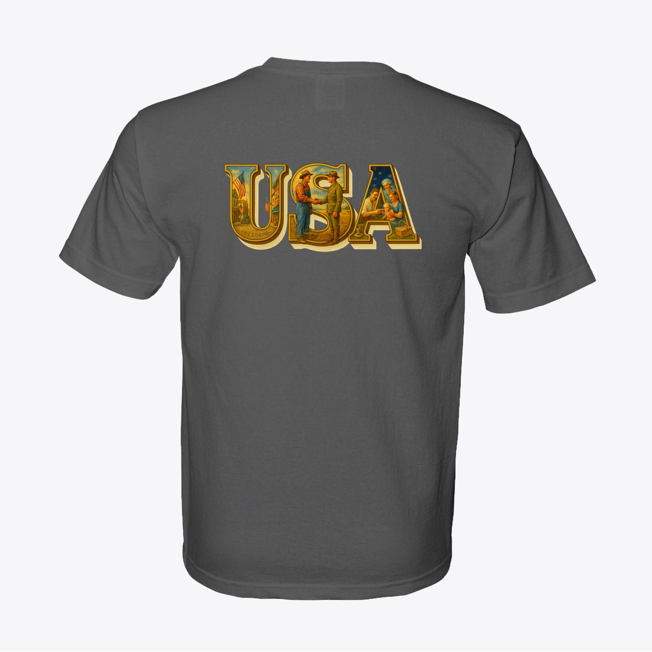 USA Vintage Illustrated Back Print T-Shirt – 100% Made in USA – Unisex - My Maga Swag