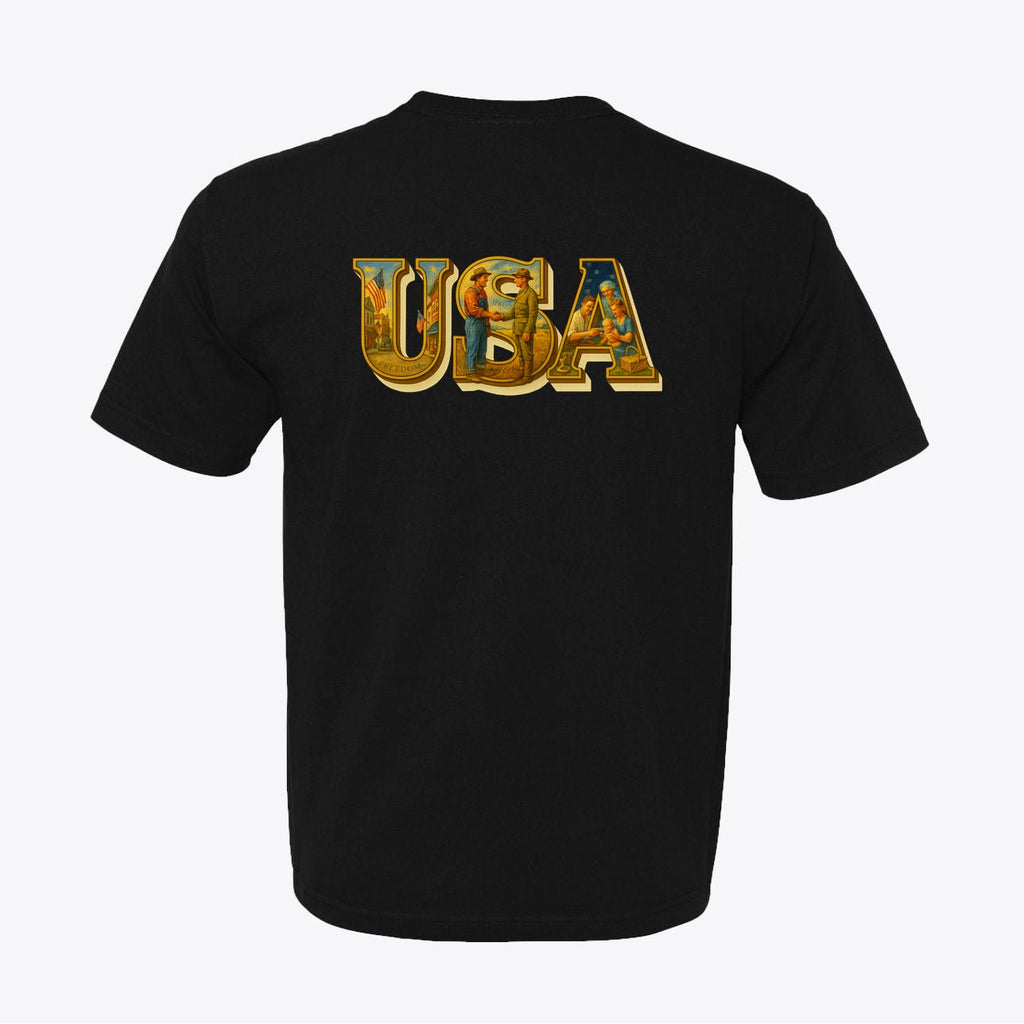 USA Vintage Illustrated Back Print T-Shirt – 100% Made in USA – Unisex - My Maga Swag