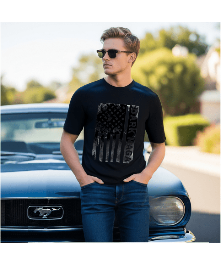 Vintage Distressed American Flag T-Shirt - Dark MAGA Patriotic Tee - Black Cotton Blend Short Sleeve - My Maga Swag